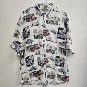 Bit & Bridle Men's Classic Car Print Shirt - White and Multicolor